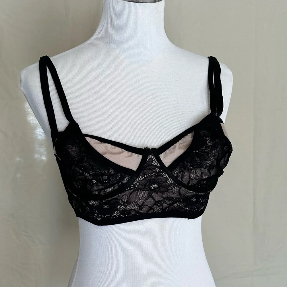 Torrid Bralette Lace Black underwire size 00X plus mesh adjustable wide band - Picture 3 of 15